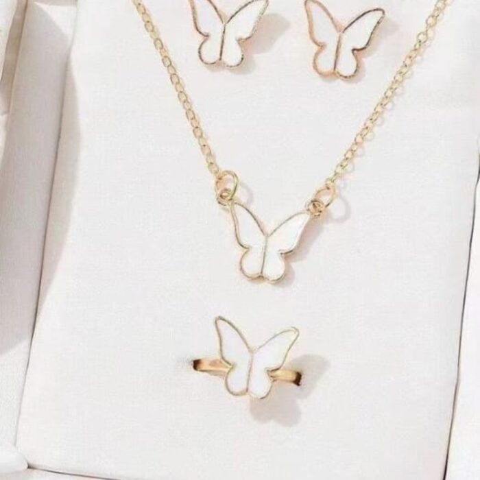 Butterfly Jewelry Set Pack of 4, Pendant, Necklace, Earrings & Ring for Women - Image 3