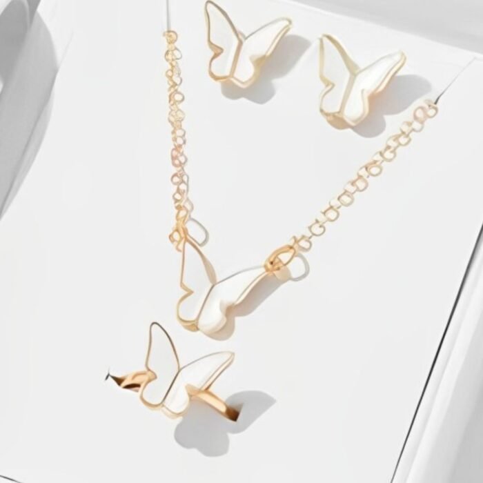 Butterfly Jewelry Set Pack of 4, Pendant, Necklace, Earrings & Ring for Women - Image 2