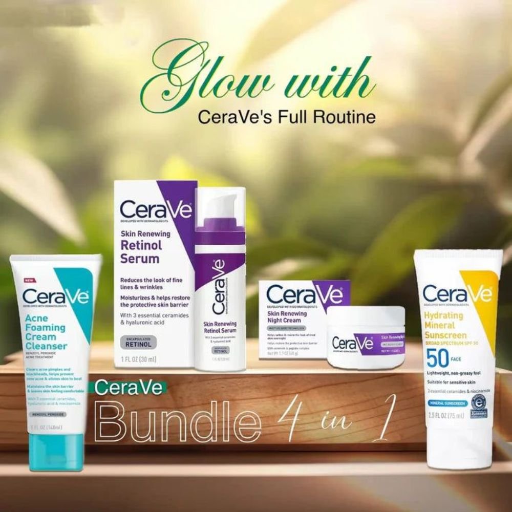 CeraVe 4-in-1 Skincare Kit (1) CeraVe 4,in,1 Skincare Kit, Cleanser, Serum, Sunblock & Night Cream, Complete Daily Skincare Routine - Image 1