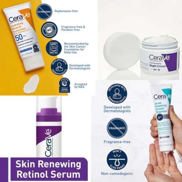 CeraVe 4,in,1 Skincare Kit, Cleanser, Serum, Sunblock & Night Cream, Complete Daily Skincare Routine - Image 4