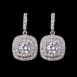 Crystal Earrings, Sparkling Dangle Earrings with Cushion-Cut CZ - Image 3