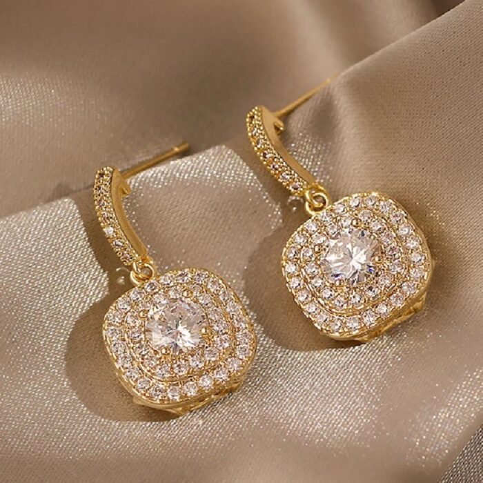 Crystal Earrings, Sparkling Dangle Earrings with Cushion-Cut CZ - Image 2