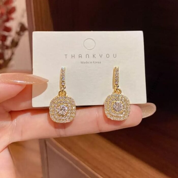 Crystal Earrings, Sparkling Dangle Earrings with Cushion-Cut CZ - Image 4