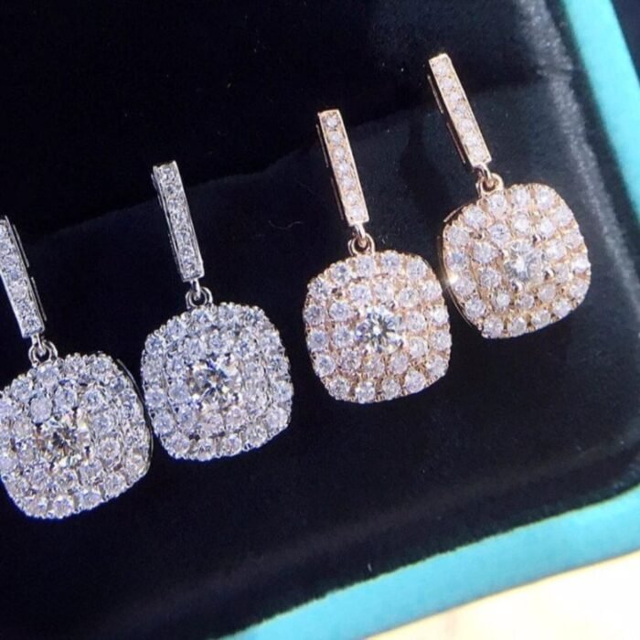 Crystal Earrings, Sparkling Dangle Earrings with Cushion-Cut CZ - Image 5