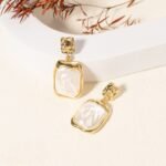 Elegant Korean Gold Foil Earrings with White Stone - Image 4