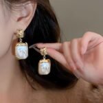 Elegant Korean Gold Foil Earrings with White Stone