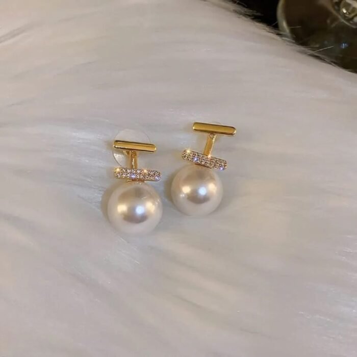 Elegant Pearl Drop Earrings for Women, Rhinestone Accent - Image 2