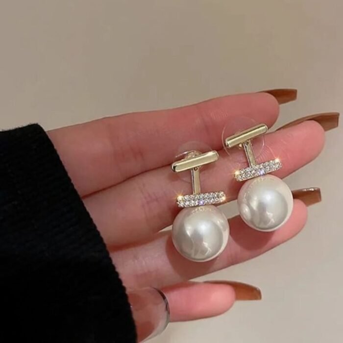 Elegant Pearl Drop Earrings for Women, Rhinestone Accent - Image 4