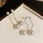 Elegant Pearl Hanging Korean Earrings - Image 2