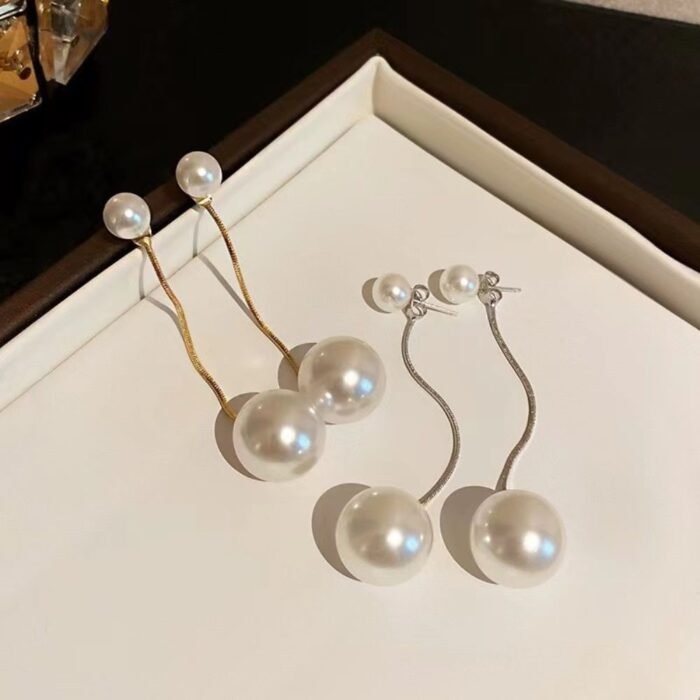 Elegant Pearl Hanging Korean Earrings - Image 2