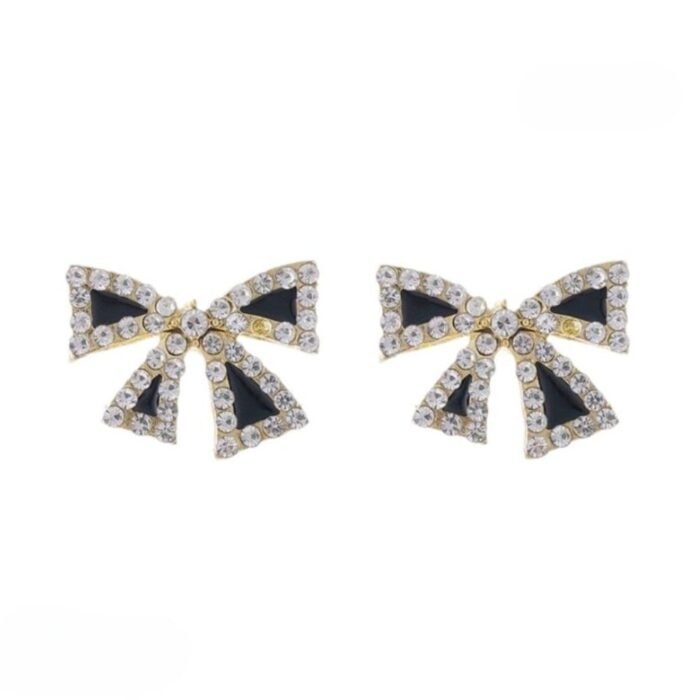 Elegant Zircon Black Bow Tie Earrings, Bow Shape Fashion Jewelry - Image 3