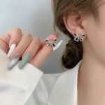 Elegant Zircon Black Bow Tie Earrings, Bow Shape Fashion Jewelry