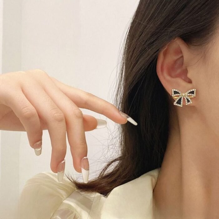 Elegant Zircon Black Bow Tie Earrings, Bow Shape Fashion Jewelry - Image 4