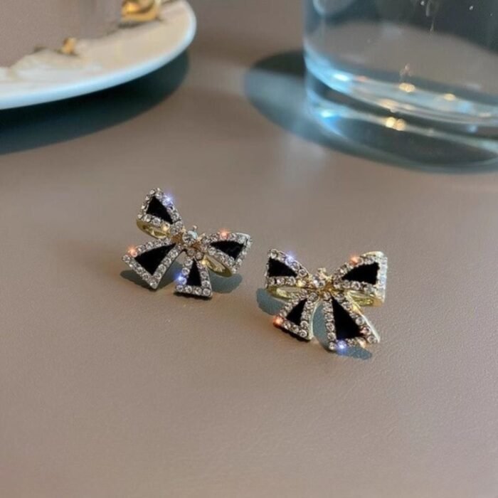 Elegant Zircon Black Bow Tie Earrings, Bow Shape Fashion Jewelry - Image 2