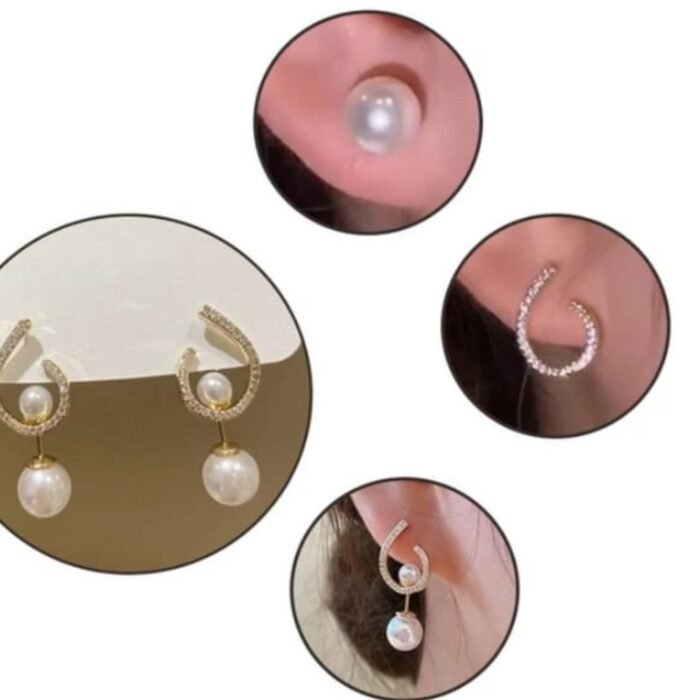 Elegant Zircon Pearl Stone Earrings for Girls, Golden & Silver - Image 4