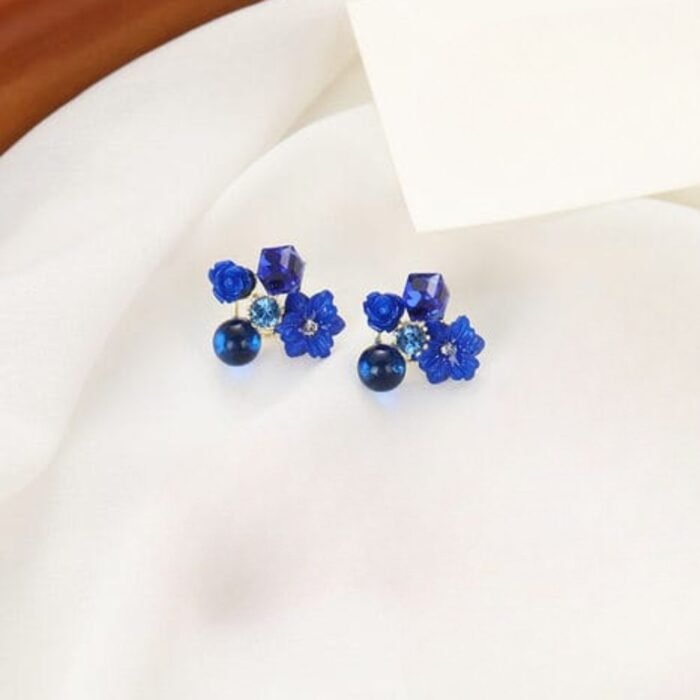 Flower Crystal Korean Earrings, Multiple Colors - Image 8