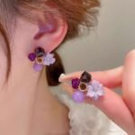 Flower Crystal Korean Earrings, Multiple Colors - Image 3