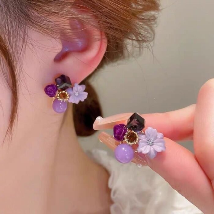 Flower Crystal Korean Earrings, Multiple Colors - Image 3
