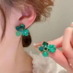 Flower Crystal Korean Earrings, Multiple Colors - Image 4