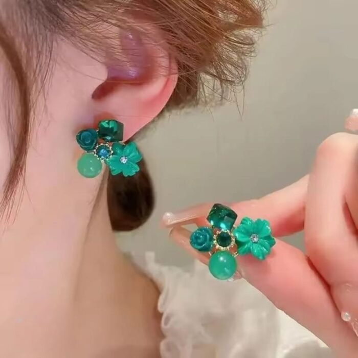 Flower Crystal Korean Earrings, Multiple Colors - Image 4