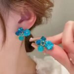 Flower Crystal Korean Earrings, Multiple Colors - Image 5