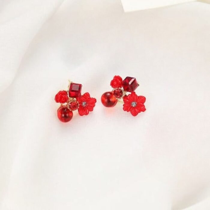 Flower Crystal Korean Earrings, Multiple Colors - Image 6