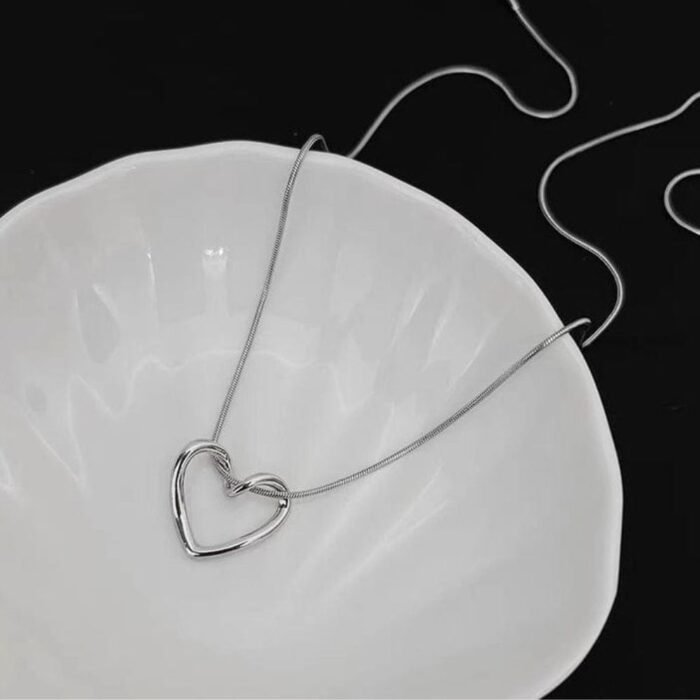 Hollow Heart Pendant Necklace, Stainless Steel, Golden & Silver - Image 2