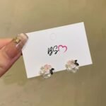 Korean Leaf Sparkling Pearl Earrings