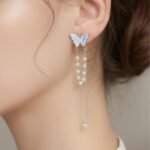 Elegant Butterfly Pearl Tassels Drop Earrings - Image 3
