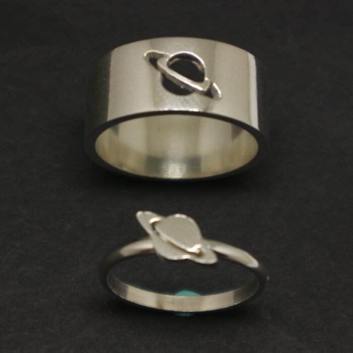 Planet Saturn Promise Couple Rings, Adjustable Matching Rings - Image 4