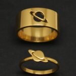 Planet Saturn Promise Couple Rings, Adjustable Matching Rings