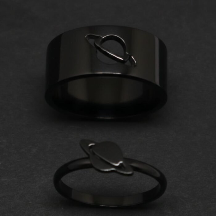 Planet Saturn Promise Couple Rings, Adjustable Matching Rings - Image 2