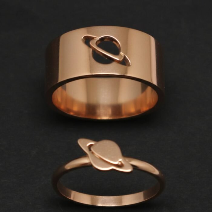 Planet Saturn Promise Couple Rings, Adjustable Matching Rings - Image 3