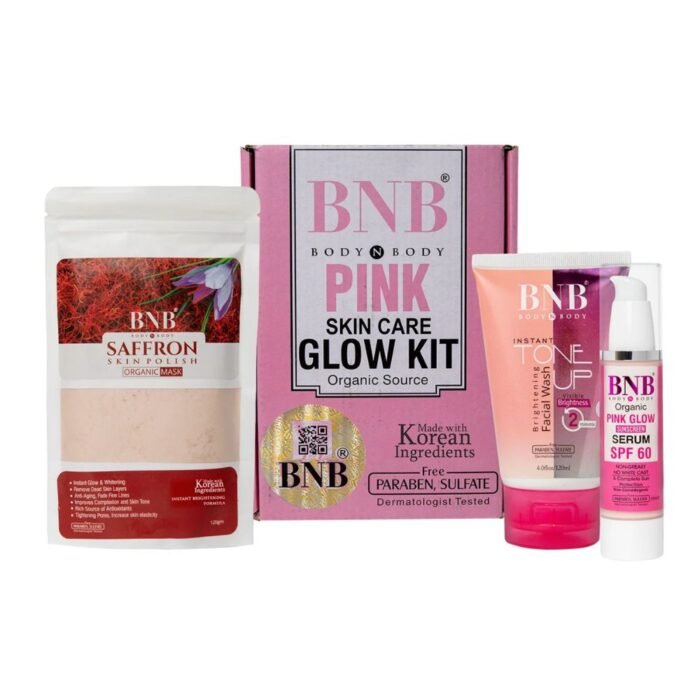 BNB Pink Face Glow Kit, 3-in-1 Facial Wash, Saffron Mask & SPF - Image 2