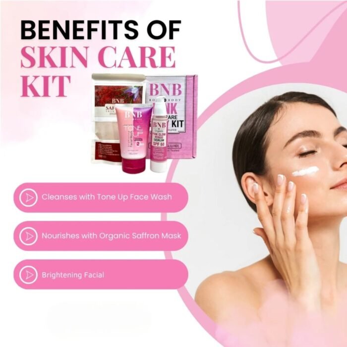 BNB Pink Face Glow Kit, 3-in-1 Facial Wash, Saffron Mask & SPF - Image 4