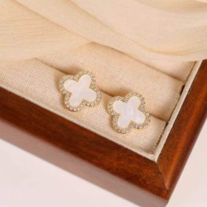 Stainless Steel Flower Zircon Stud Earrings, Black & White - Image 2