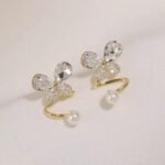 Tangled Korean Pearl Earrings, Twisted Butterfly Design - Image 4
