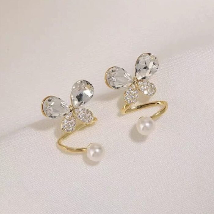 Tangled Korean Pearl Earrings, Twisted Butterfly Design - Image 4
