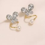 Tangled Korean Pearl Earrings, Twisted Butterfly Design - Image 3