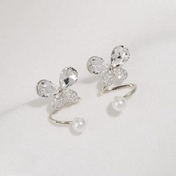 Tangled Korean Pearl Earrings, Twisted Butterfly Design - Image 5
