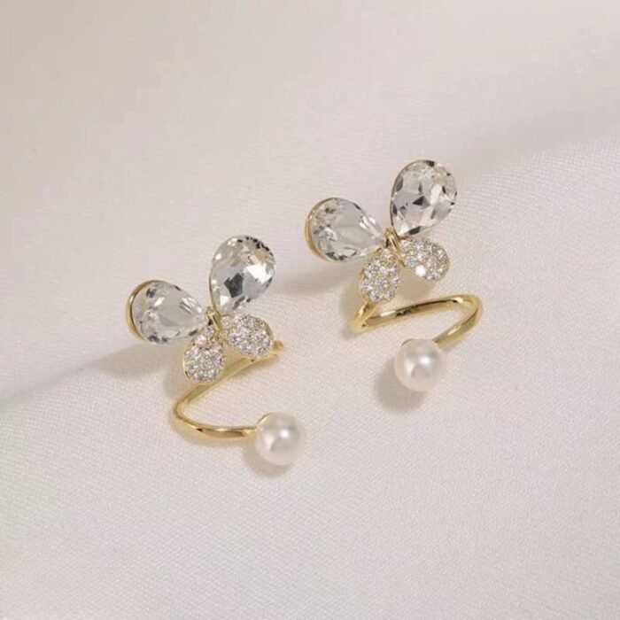 Tangled Korean Pearl Earrings, Twisted Butterfly Design - Image 6
