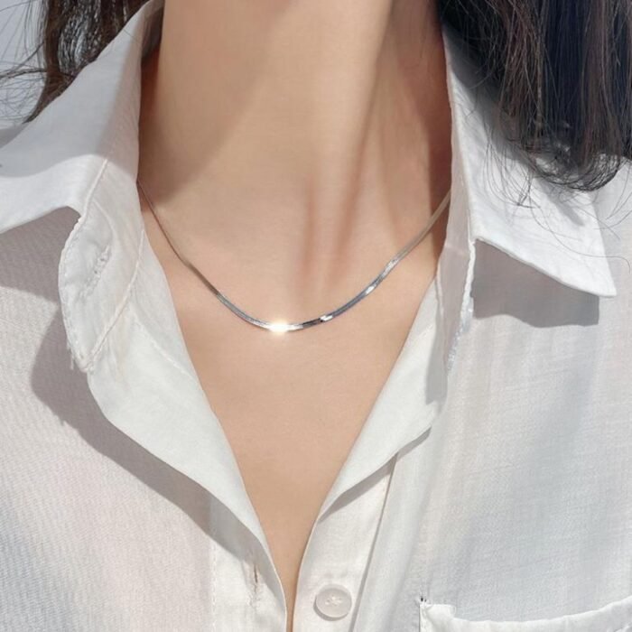 Thin Snake Chain Necklace, Stainless Steel, Golden & Silver - Image 2