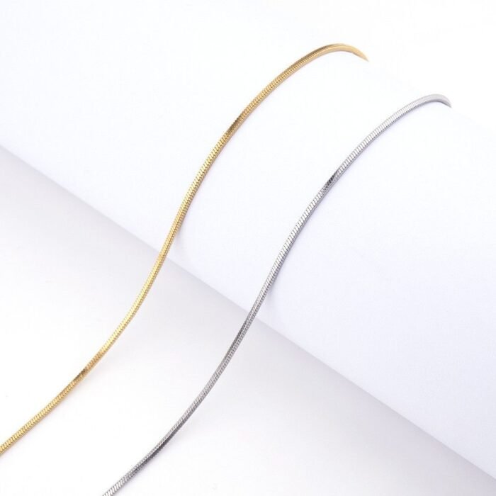 Thin Snake Chain Necklace, Stainless Steel, Golden & Silver - Image 4