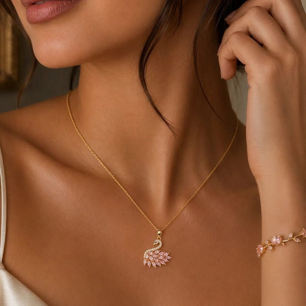 Tulip Bracelet With Swan Necklace Stainless Steel (6) Tulip Bracelet with Swan Necklace, Stainless Steel Jewelry Set - Image 1