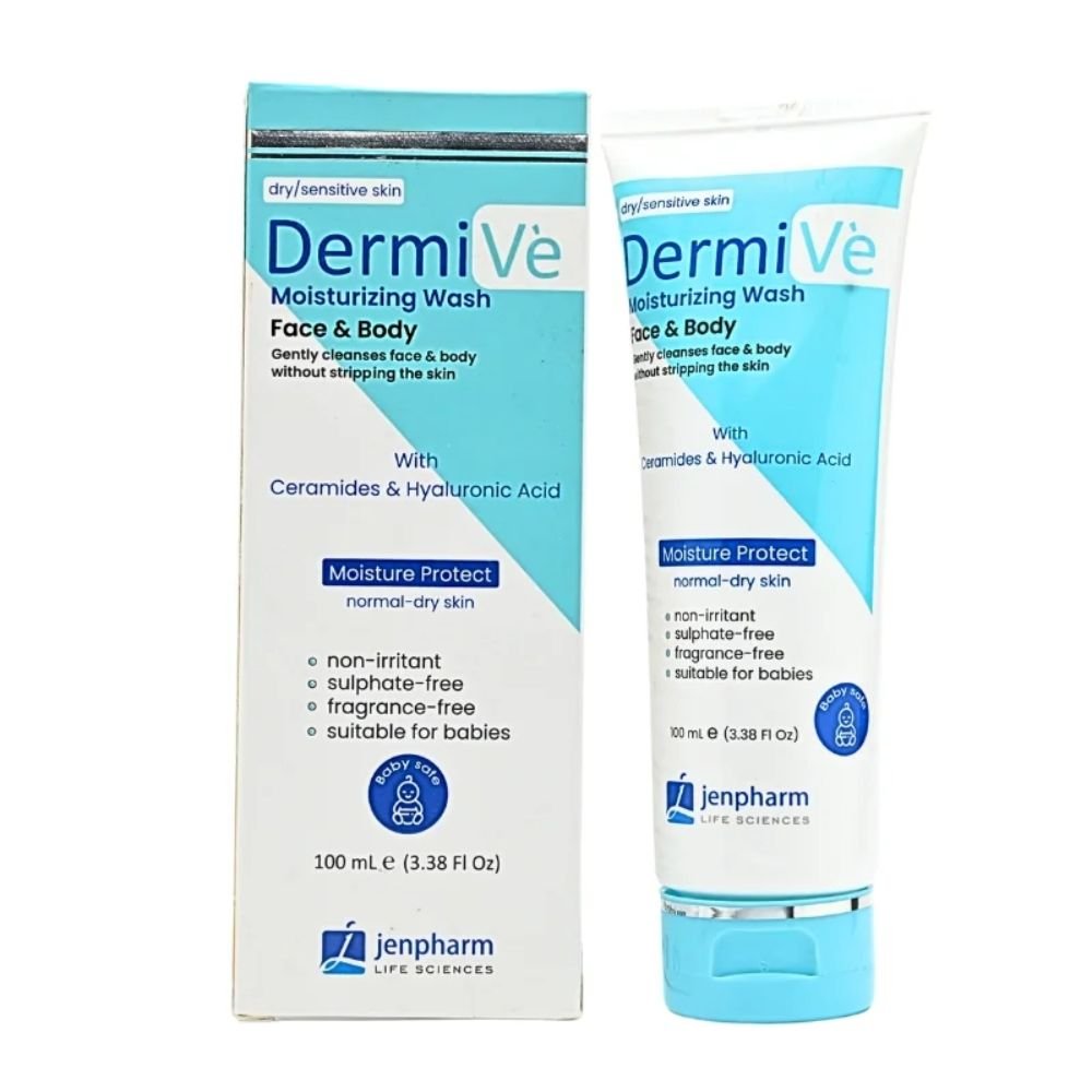 Wash Face & Body 100 (1) DermiVe Moisturizing Wash Face & Body 100ml, Jenpharm, Sulphate-Free Cleanser - Image 1