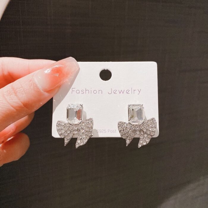 Bow Shape Zircon Korean Earrings 5