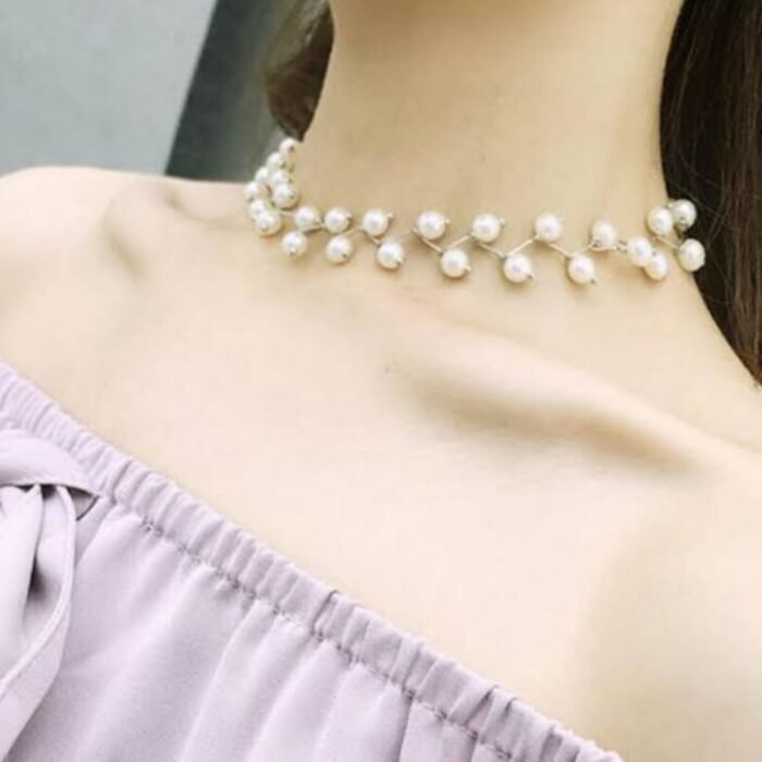 Zig Zag White Choker with Earrings, Alloy Jewelry Set - Image 2