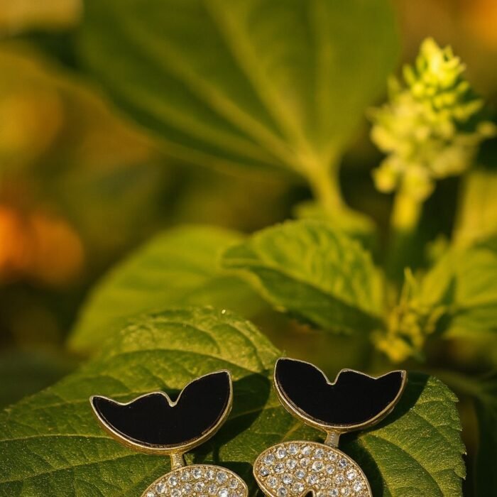 Zircon Butterfly Style Earrings for Women, Black Enamel & Sparkling Stones - Image 3