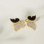 Zircon Butterfly Style Earrings for Women, Black Enamel & Sparkling Stones