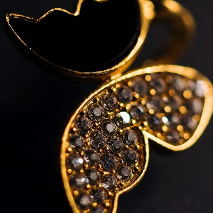 Zircon Butterfly Style Earrings for Women, Black Enamel & Sparkling Stones - Image 2